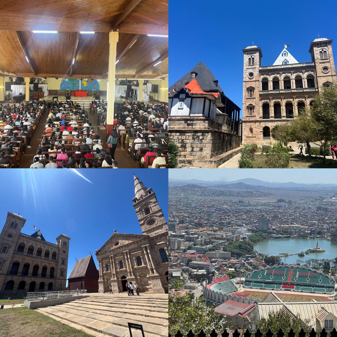 Der volle Saal der Mega-Church, der alte Königspalast und der Blick über Antananarivo